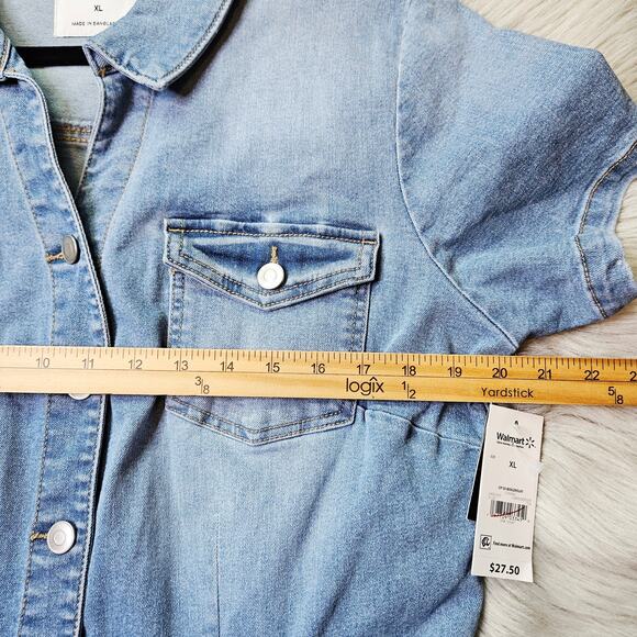 New Celebrity Pink Denim Boilersuit Slim Fit One-Piece XL Jumpsuit Light Wash - Picture 11 of 14